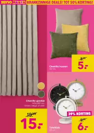 Xenos folder Pagina 2: Tafelklok €6,00, Chenille kussen €5,00