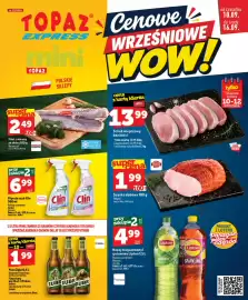 Topaz Express gazetka tydzień 37 Strona 1: Piwo Żubr €1,99, Szynka dębowa Pekpol €1,99