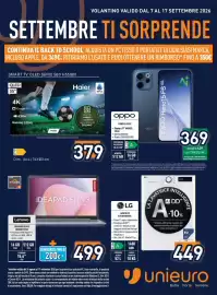 Volantino Unieuro settimana 37 Pagina 1: OPPO RENO15 FS 5G €369,00, Lenovo IDEAPAD Slim 3 €499,00