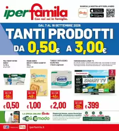 Volantino IperFamila Pagina 1: Thomson 65UG5C14 Smart TV €399,00, Mulino Bianco Galletti €1,00