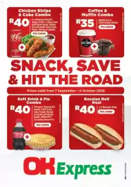 OK Express catalogue Page 1: Soft Drink & Pie Combo €40,00, Russian Roll Deal €40,00
