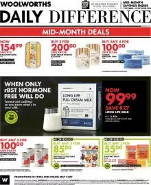 Woolworths catalogue Page 8: My Difference 100% Fruit & Vegetable Juice Blends €85,00, Italian Macaroni Cheese €154,99
