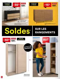 Catalogue BUT page 26: EKKO ARMOIRE COULISSANTE €124,99, EDANO COMMODE 6 TIROIRS €169,99