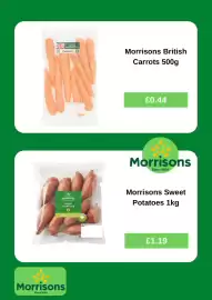 Morrisons leaflet week 37 Page 3: Morrisons British Carrots €0,44, Morrisons sweet potatoes €1,19