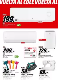 Folleto MediaMarkt Página 2: Rowenta plancha de vapor focus excel dw5326d1 €59,00, Singer maquina de coser m1605 €99,00