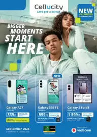 Cellucity catalogue Page 1: Galaxy S26 FE €599,00, Samsung Galaxy A27 128GB 5G €339,00
