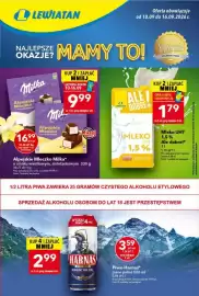 Lewiatan gazetka tydzień 37 Strona 1: Alpejskie Mleczko Milka o smaku śmietankowym €9,99, Mleko UHT Ale Dobre! 1,5% €1,79