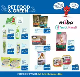 Volantino MD Discount Pagina 21: Mousse gatto Miba €3,59, Paté cane Miba pollo e coniglio vitello e carote €0,59