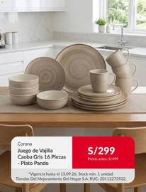 Catálogo Sodimac semana 37 Página 8: Corona Juego de Vajilla Caoba Gris 16 Piezas - Plato Pando €299,00