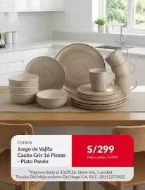 Catálogo Sodimac semana 37 Página 8: Corona Juego de Vajilla Caoba Gris 16 Piezas - Plato Pando €299,00