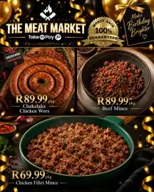 Take 'n Pay catalogue Page 33: Beef Mince €89,99, Chakalaka Chicken Wors €89,99
