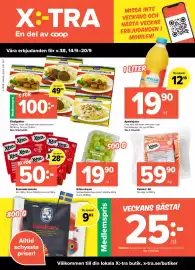 Coop Extra reklamblad vecka 38 Sida 1: Kassler i bit €59,90, Apelsinjuice €19,90