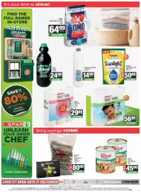 Spar catalogue Page 7: Bosveld Wood Kameeldoring & Firelighters €80,00, Sunlight Dishwashing Liquid Refill Pouch €50,00