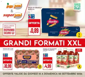 Volantino Pan Pagina 1: Tonno Rio Mare all'Olio di Oliva €10,99, Passata di pomodoro Valfrutta €4,99