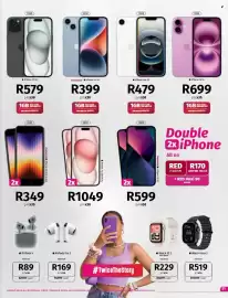 Vodacom catalogue Page 21: IPhone 15 128GB 5G €1.049,00, IPhone 14 5G €399,00