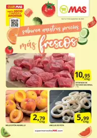 Folleto Supermercados MAS Página 1: Estofado de vacuno nacional €10,95, Melocoton amarillo €2,79