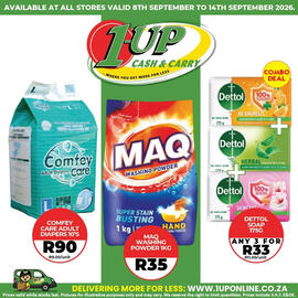 1UP catalogue week 37 Page 4: Comfey Care Adult Diapers €90,00, MAQ Washing Powder €35,00