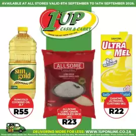 1UP catalogue week 37 Page 2: Sungold Cooking Oil €55,00, Allsome long grain parboiled white rice €23,00