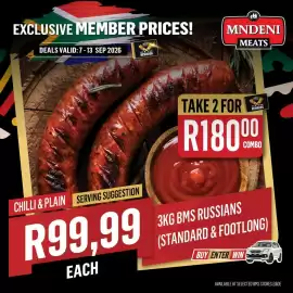 Bluff Meat Supply catalogue week 37 Page 5: Mndeni Meats 3KG BMS Russians €180,00