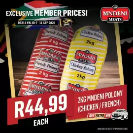Bluff Meat Supply catalogue week 37 Page 8: 2KG MNDENI POLONY (CHICKEN / FRENCH) €44,99