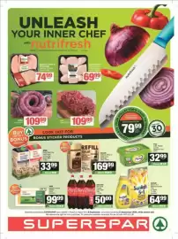 SuperSpar catalogue Page 1: SPAR Boerewors €109,99, Coca-Cola Soft Drink Original Less Sugar Only €50,00