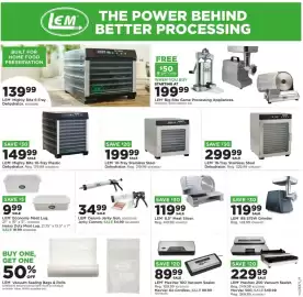 Mills Fleet Farm weekly ad week 37 Page 14: LEM Economy Meat Lug €19,99, Lem Mighty Bite 10-Tray Plastic Dehydrator €149,99
