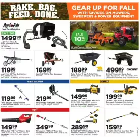 Mills Fleet Farm weekly ad Page 3: Wild Badger Backpack Blower €219,99, Agri-Fab 40" Tow Dethatcher €119,99