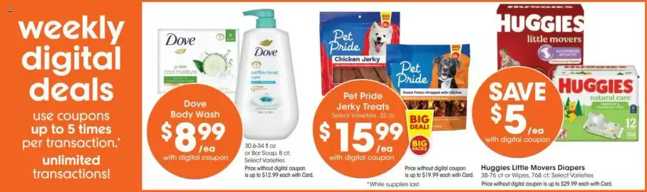 Dillons weekly ad week 37 Page 3: Huggies Little Movers Diapers €24,99, Pet Pride Jerky Treats €15,99