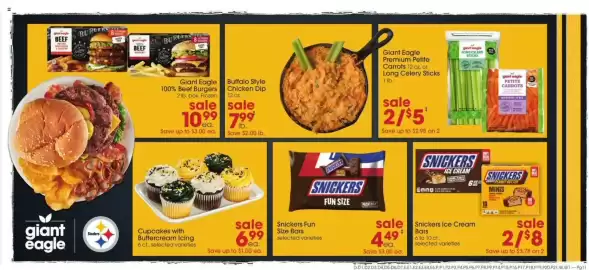 Giant Eagle weekly ad week 37 Page 5: Snickers Fun Size Bars €4,49, Buffalo Style Chicken Dip €7,99