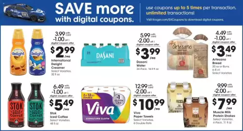 Kroger weekly ad week 37 Page 10: International Delight Creamer €2,99, Artesano Bread €3,49