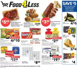 Food 4 Less weekly ad week 37 Page 1: Cheetos €10,00, Coca-Cola, Pepsi or Squirt €11,99