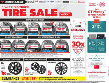 Canadian Tire flyer week 37 Page 24: CT Money €0,05, BFGoodrich All-Terrain T/A KO3