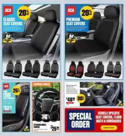 SuperCheap Auto catalogue Page 16: NCA Single Sheepskin Seat Covers €34,99, SCA Premium Seat Covers