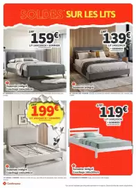 Catalogue Conforama page 10: Lit 140x190cm + sommier €139,00, Lit 160x200 cm + sommier €119,00