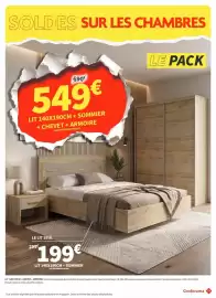 Catalogue Conforama page 11: Lit 340x190cm + 50mmer €199,00, LE PACK €549,00