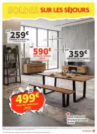 Catalogue Conforama page 23: Chêne - table rectangulaire €499,00, 2 portes + 2 niches €359,00