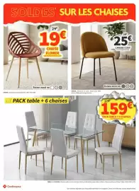 Catalogue Conforama page 25: Chaise €19,00, Le pack table + 6 chaises €159,00
