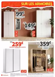 Catalogue Conforama page 26: Armoire 2 porte €99,00, Armoire 4 portes & 2 tiroirs + 2 miroirs €359,00