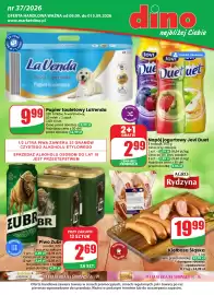 Dino gazetka tydzień 37 Strona 1: Kiełbasa Śląska Rydzyna €19,99, Piwo Żubr €2,69
