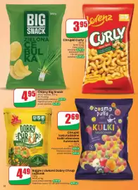 Dino gazetka tydzień 37 Strona 52: Chrupki Curly €3,95, Chipsy Big Snack Zielona Cebulka €4,95