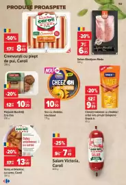 Catalog Carrefour Pagină 50: Hochland sos cu cheddar €10,90, Pârjoale Bunătăți €10,29