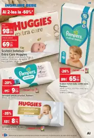 Catalog Carrefour Pagină 69: Șervețele umede sensitive, Pampers €9,59, Huggies servetele umede €8,75