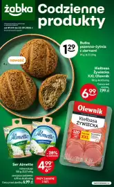 Żabka gazetka Strona 1: Ser Almette z ziołami €4,99, Bułka pszenno-żytnia z ziarnami €1,29
