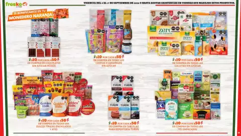 Folleto Fresko Página 15: T uevo empacado €10,00, Cajetas y caramelos sin azúcar €1.050,00