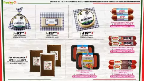Folleto Fresko Página 8: Queso asadero €117,00, Queso ranchero €83,00