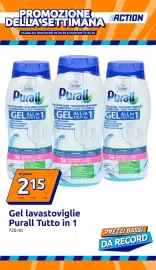 Volantino Action settimana 37 Pagina 1: Gel lavastoviglie Purall Tutto in 1 €2,15