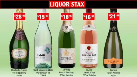 Liquor Stax catalogue Page 3: Rahiti Sauvignon Blanc €15,99, LaJolie Grenache Rosé €16,99