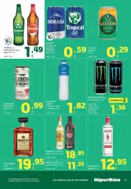 Folleto HiperDino Página 29: Tropical o Dorada cerveza pilsen €1,49, Aquarius bebida isotónica limón o naranja €1,82