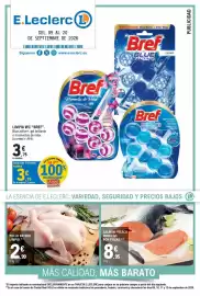 Catálogo E.Leclerc Página 1: Salmón fresco noruego €8,95, Bref limpias wc €3,75