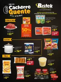 Encarte Bistek Supermercados Página 1: Batata palha ki fritas €12,97, Pão hot dog €6,99